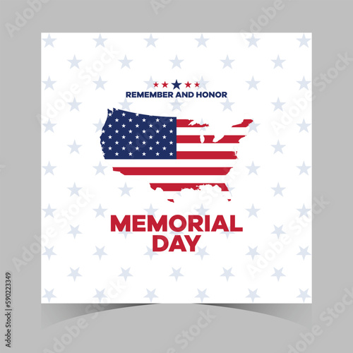 memorial day web banner. happy memorial day holiday post. memorial day weekend banner. Memorial Day social media template design of USA national flag colors