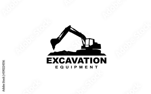 Excavator symbol with silhouette style for logo template, sign and brand.
