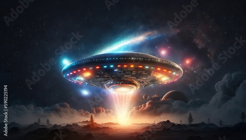 UFO with lights in space