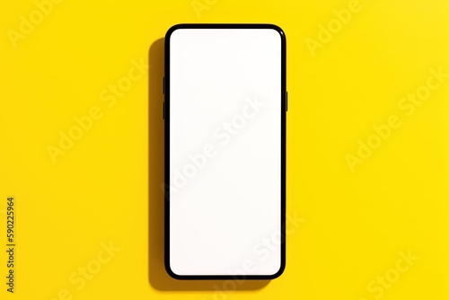 closeup of modern smart phone with white color screen isolated on yellow color background