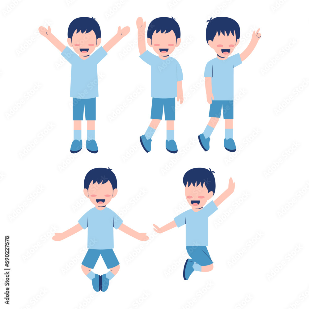 Set Of Happy Little Boy Character