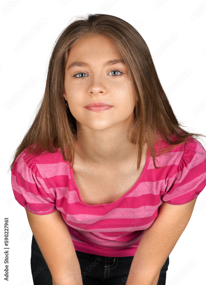 Cute little girl looking at camera isolated on white Cute little girl looking at camera isolated on white