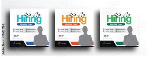 Yellow blue green color hiring job vacancy social media post banner template