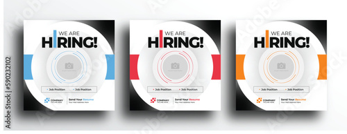 We are hiring social media post banner template with yellow red blue color set