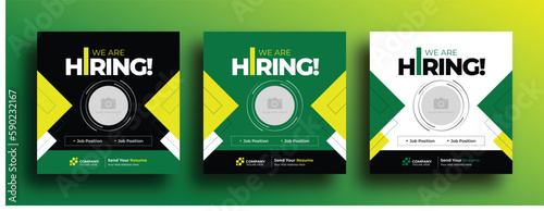 We are hiring square banner social media post template with yellow green black color set