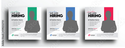 Hiring job vacancy social media post banner template design with red blue green color set