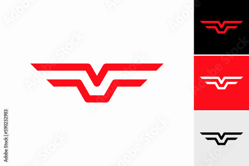 Initial Letter v with wings Vector Logo Design Template