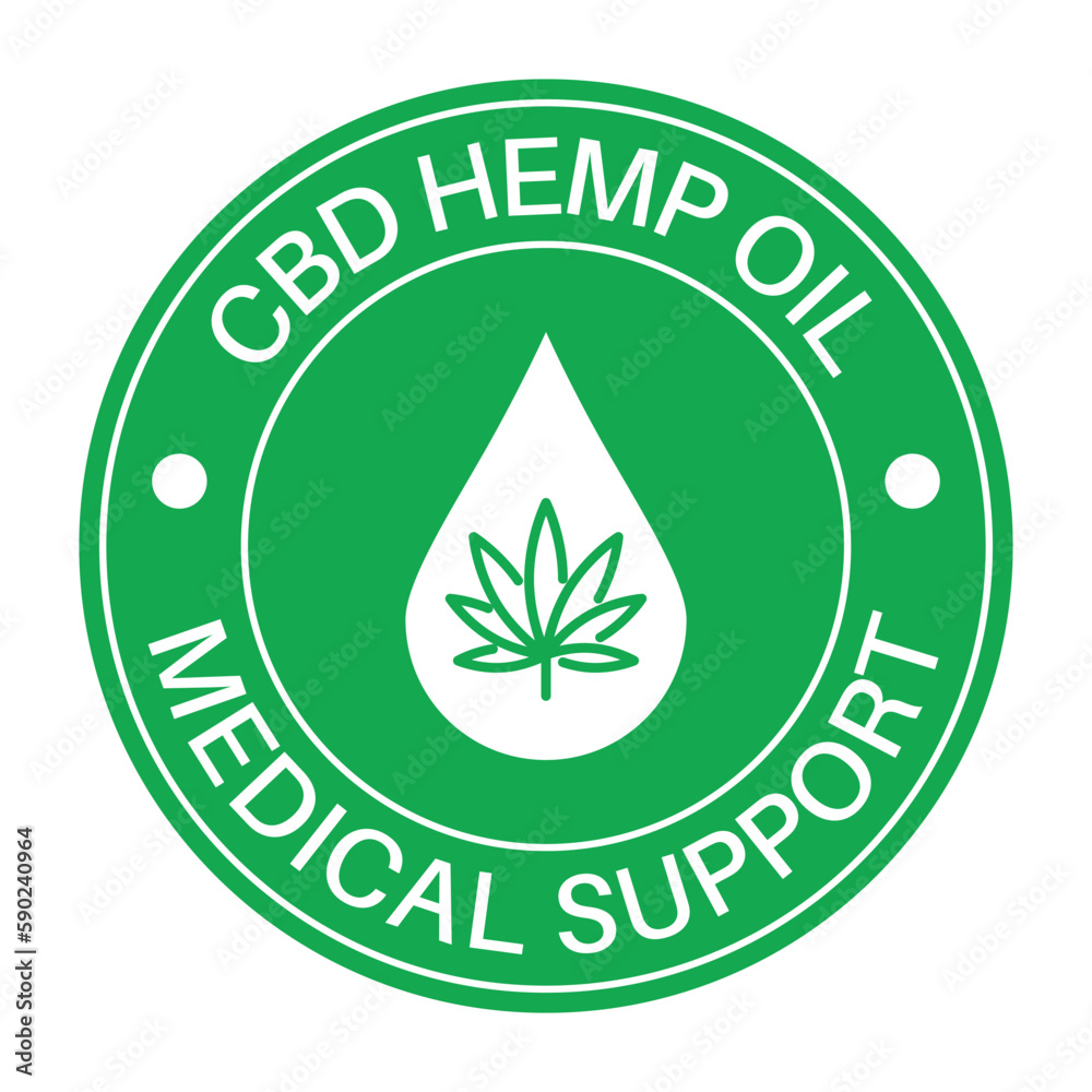 cbd oil label, badge, logo, emblem, sticker, sign, natural oil, medical support cbd oil, hemp oil label, marijuana leaves vector illustration