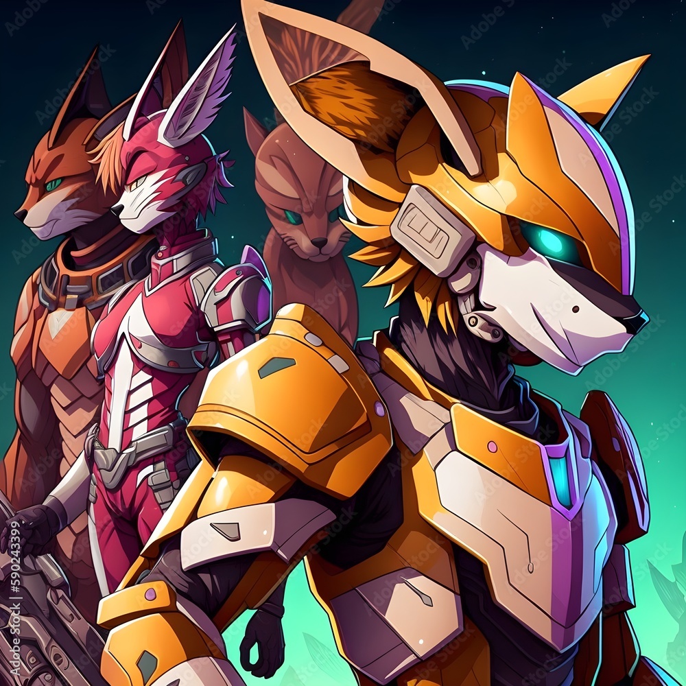 Power Rangers Type Anime Anime style fox themed power rangers contrasting colors epic ...
