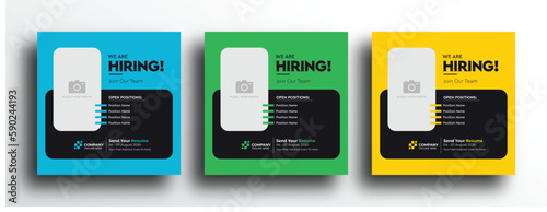 Blue green yellow hiring job vacancy square social media post banner template