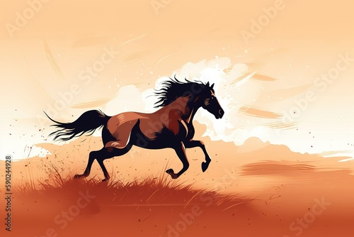 Digital illustration of wild horse over brown wild background. Generative AI © Pajaros Volando