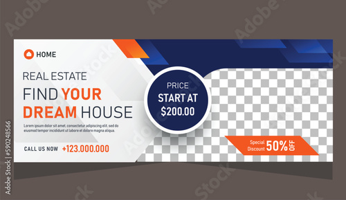 Real estate house property for facebook cover or website banner template