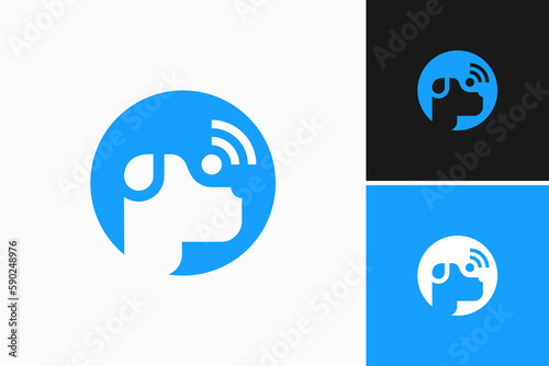 dog with signal wifi modern logo vector sign