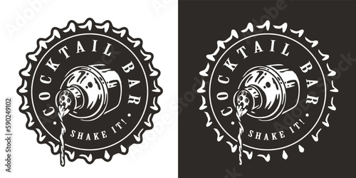 Bartending logo or bartender design with beer cap and cocktail shaker for bar print of barman