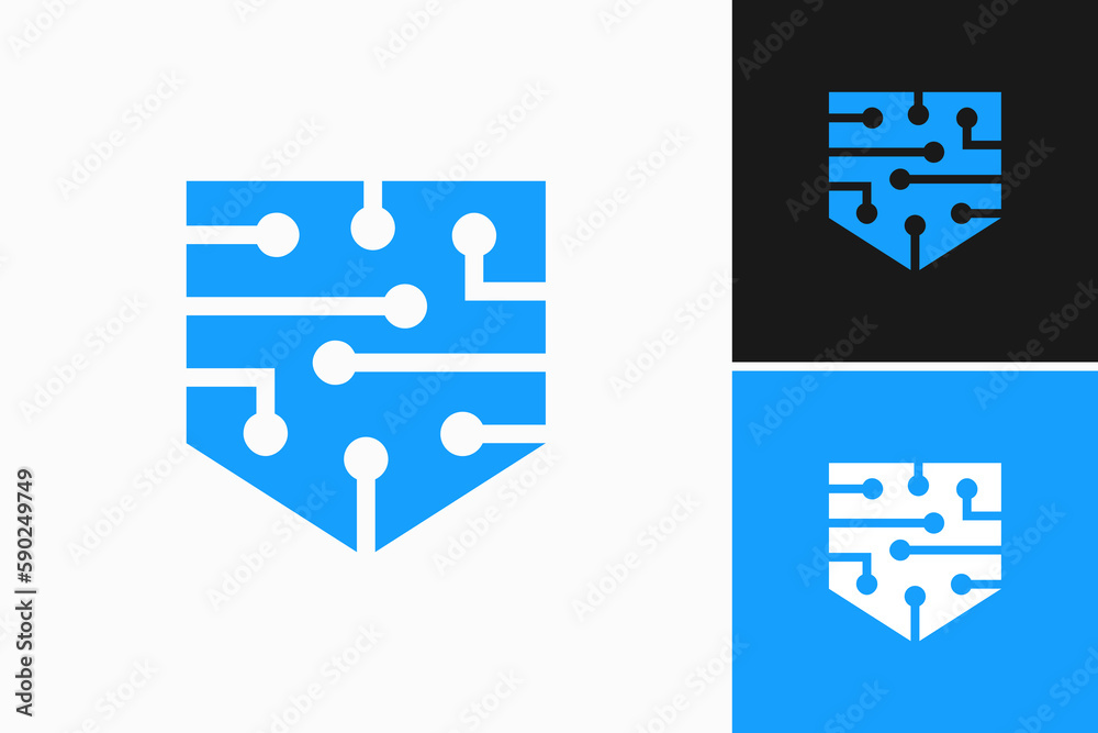 Obraz premium shield maze circuit board connections logo vector