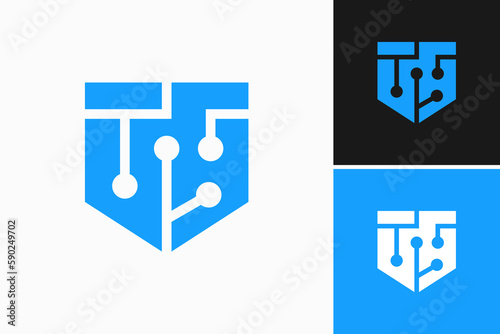 shield maze circuit board connections logo vector