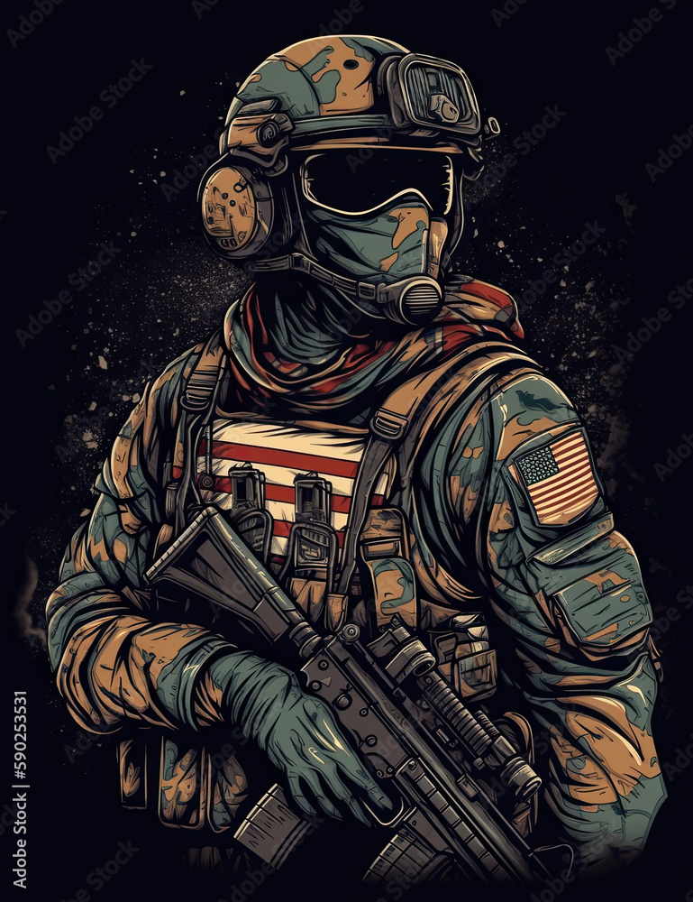 Naklejka premium American Soldier, Graphic Design, Logo, T Shirt, Resource. Generative AI