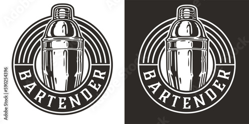 Bartender cocktail shaker for bartending. Chromed metal boston shaker for barman of cocktail bar