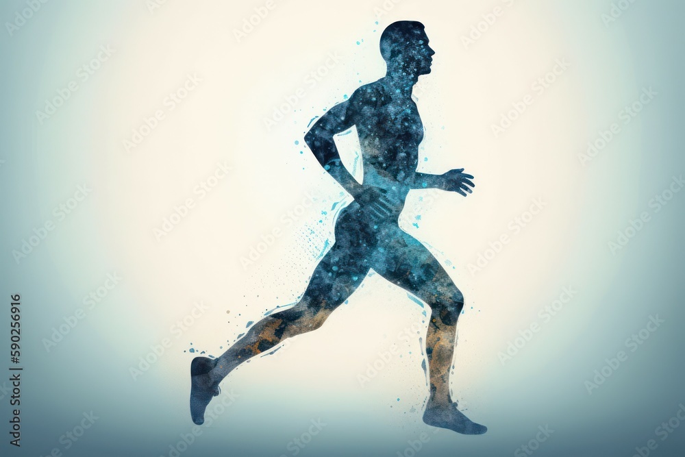 Human body shape of a running man filled with blue water, wellness concept. AI generated, human enhanced Human body shape of a running man filled with blue water, wellness concept. AI generated, human enhanced