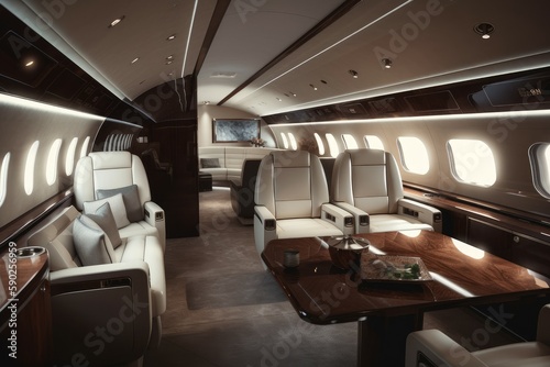 Luxury interior in the modern business jet. Travel concept. AI generated, human enhanced © top images