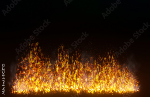 Realistic bonfire flame. Campfire with smoke, 3d render.