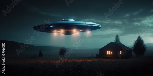 Photorealistic UFO in the sky at night. AI generated  human enhanced