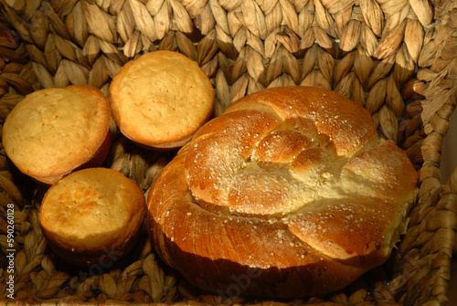Delicious Easter Cakes or sweet bread, Easter baking in a wicker basket. Festive dessert Close-up. Easter holiday