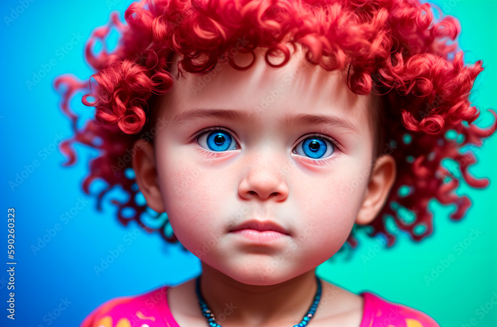 Little child with blue eyes. Portrait of kid on bright multicolored background. Generative AI. Little child with blue eyes. Portrait of kid on bright multicolored background. Generative AI.
