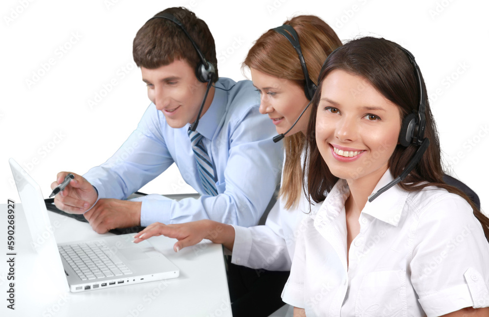 Manager and Call Center Employees Working in Background - Isolated Manager and Call Center Employees Working in Background - Isolated