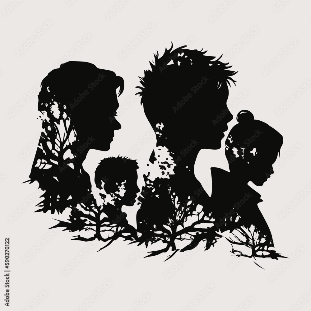 silhouette of a family in brush style illustration vector. silhouette of a family in brush style illustration vector.