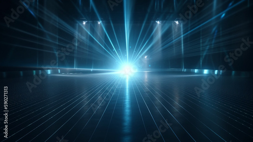 blurred rays of light on the disco floor white blue neon searchlight lights laser lines and lighting Generative AI photo