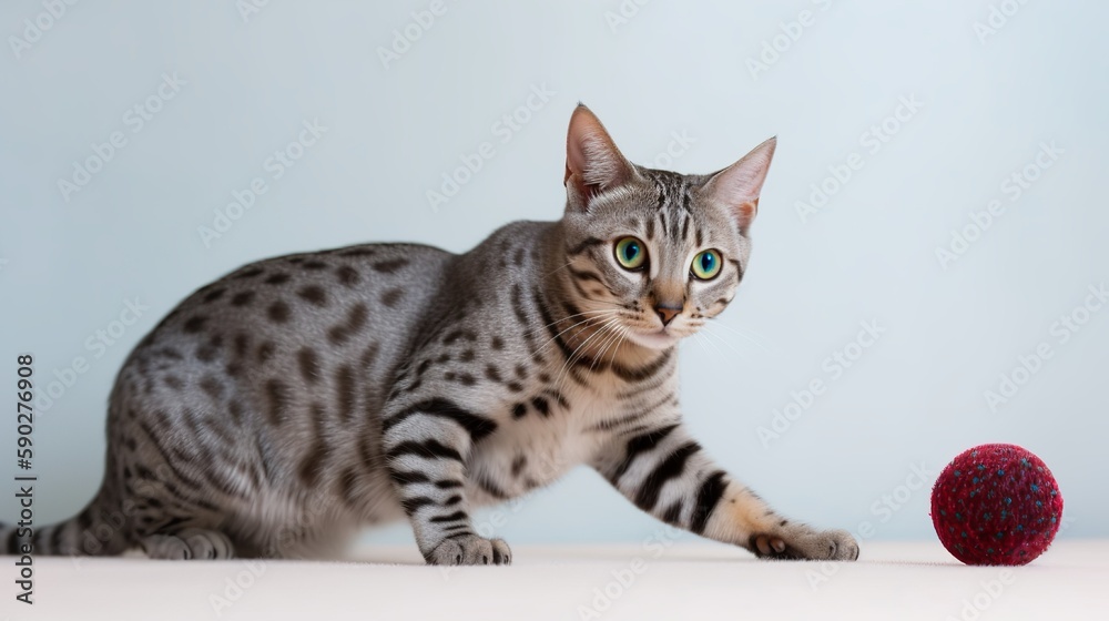 Egyptian Mau playing with toys.