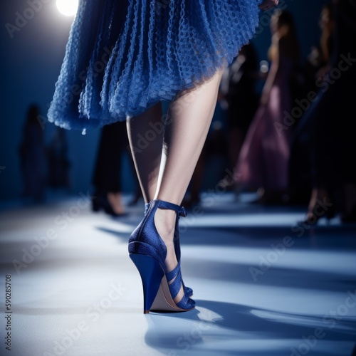 High blue shoes walking with other models. Generated AI