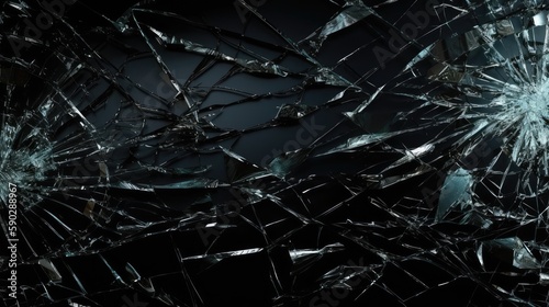 Broken and Cracked glass pieces, on dark background.