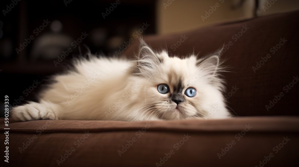 Adorable Himalayan Kitten resting on sofa
