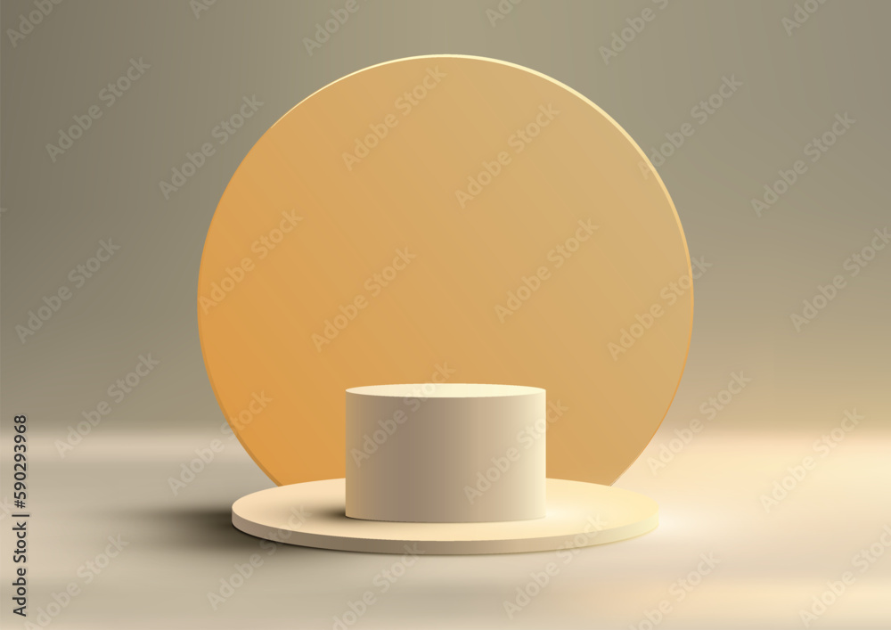 3D realistic modern style empty white podium platform with yellow ...