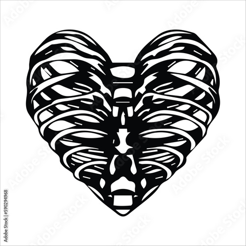 heart with wings. Chest in the form of heart on black. Vector file. chest heart. Love Heart Bone Symbol.