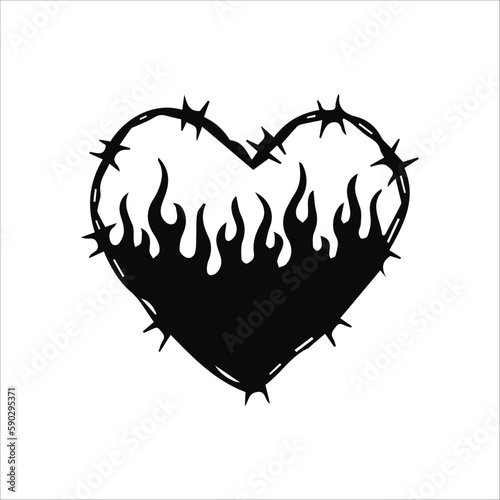 Black heart with thorns. The heart in black sharp thorns. Vector image.