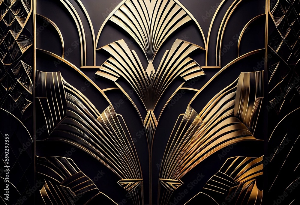 Elegant black and gold art deco pattern on luxurious wall. Generative ...