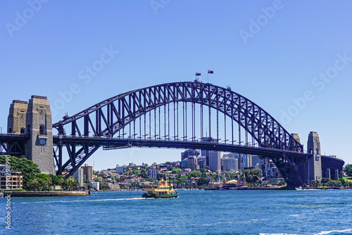 The Sydney Harbor Bridge is a heritage-listed steel through arch bridge,  nicknamed The Coathanger because of its arch-based design and carries rail, vehicular, bicycle and pedestrian. Australia, 2017 © Wagner
