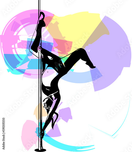 Silhouette of girl and pole. Pole dance illustration for fitness, striptease dancers, exotic dance