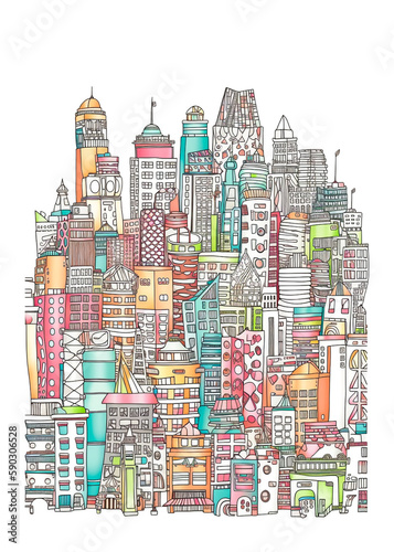 Illustration of line art of colorful cityscape   AI Generated image.