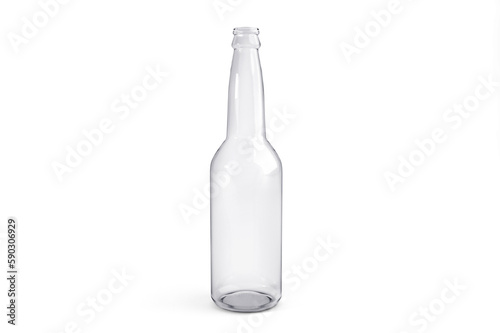 Glass empty bottle on white background. 3d render