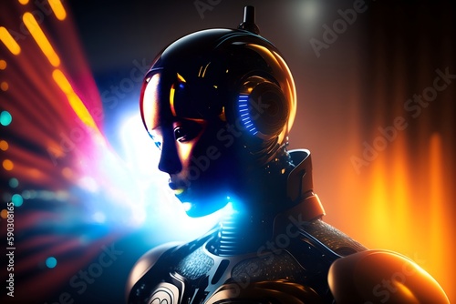 Cyber woman with headphones, Artificial Intelligence, AI