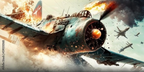 Fotografie, Tablou World war II fighter plane battle in dogfight in the sky