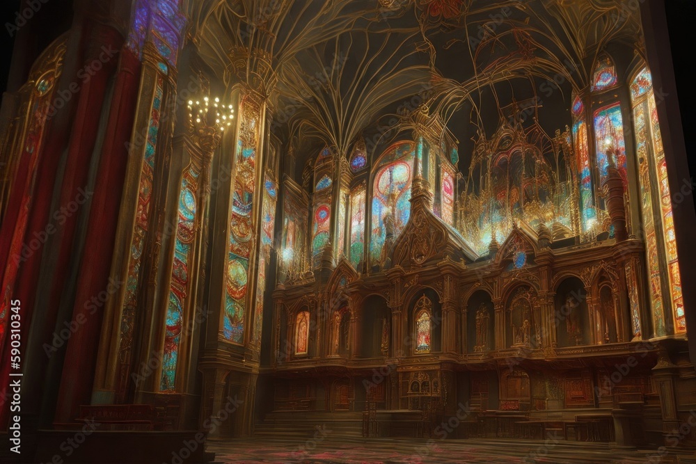 a painting of the interior of the church of the holy sepulchre. Generative AI