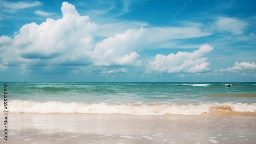 Tropical Beach overlooking the sea on a Summer Day. Generative AI
Tropical Beach overlooking the sea on a Summer Day. Generative AI