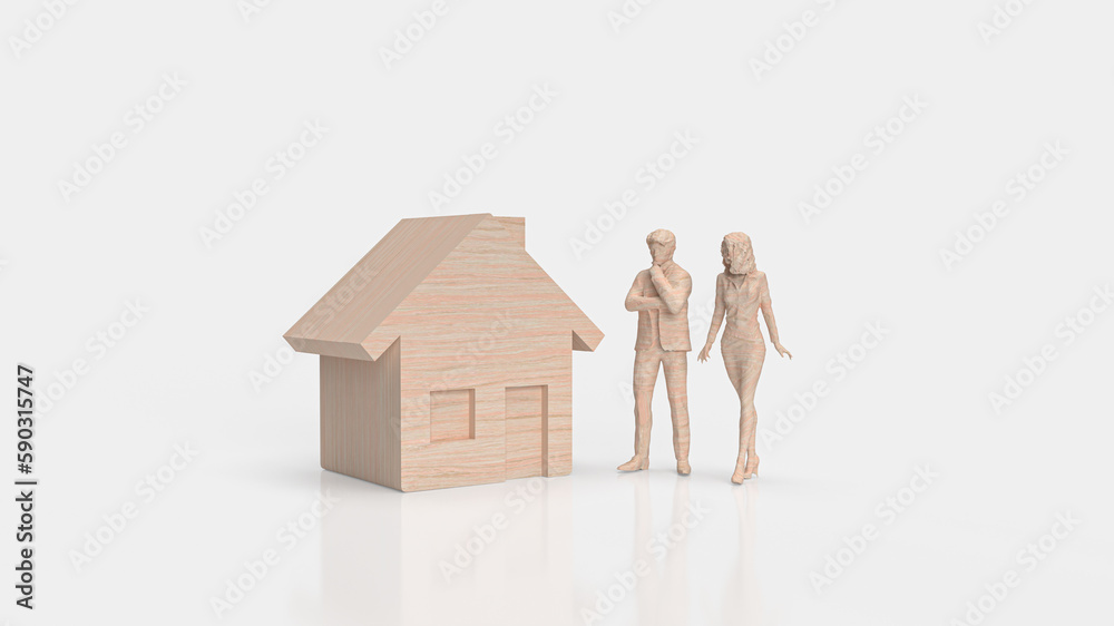 The home wood and figure on white background for property or estate concept 3d rendering The home wood and figure on white background for property or estate concept 3d rendering