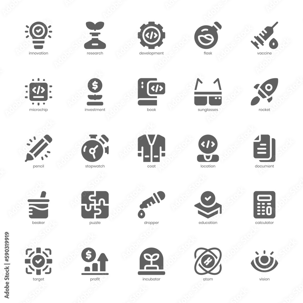 Research and Development Icon pack for your website design, logo, app, and user interface. Research and Development Icon glyph design. Vector graphics illustration and editable stroke. Research and Development Icon pack for your website design, logo, app, and user interface. Research and Development Icon glyph design. Vector graphics illustration and editable stroke.