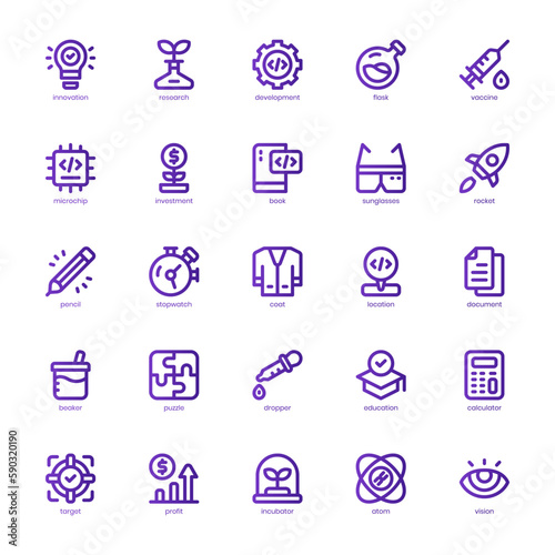 Research and Development Icon pack for your website design, logo, app, and user interface. Research and Development Icon basic line gradient design. Vector graphics illustration and editable stroke.